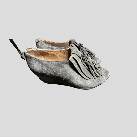 Anyi Lu gray suede sedge peep toe  bootie shoe - Picture 1 of 15